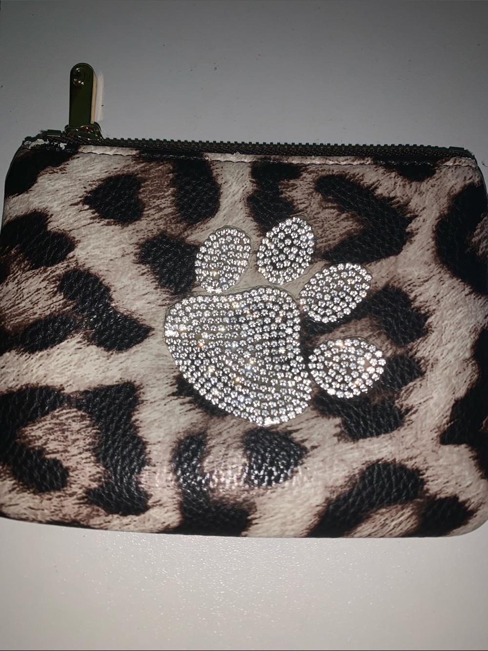 Leopard Crystal paw Print Zip Pouch/wallet